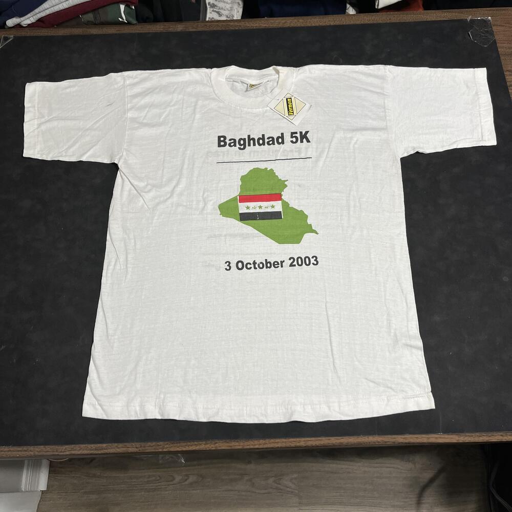 Vintage Baghdad 5K Shirt Mens Large White Vernon Freedom Iraq 2003 Run Race Tee